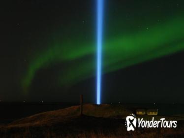 Imagine Peace Tower and Northern Lights on Videy island from Reykjavik