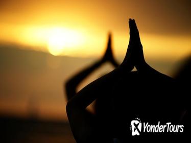 Beach and Sunset Yoga on Waikiki Oceanfront with Diamondhead Backdrop